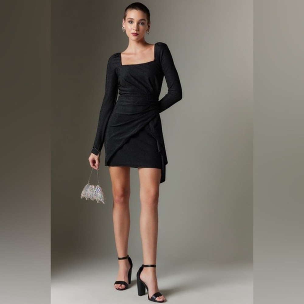 Net black sparkly dress long sleeve